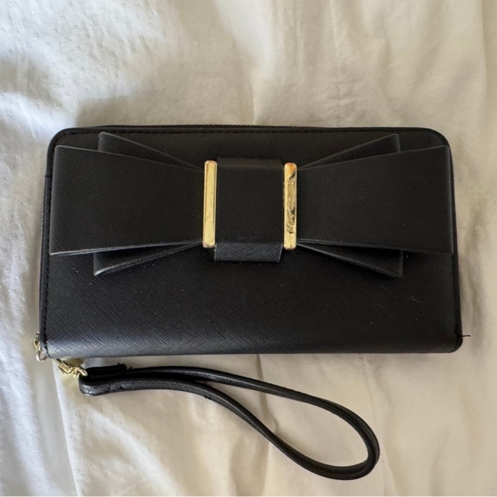 Betsey Johnson Black Clutch Wallet with Bow Accent